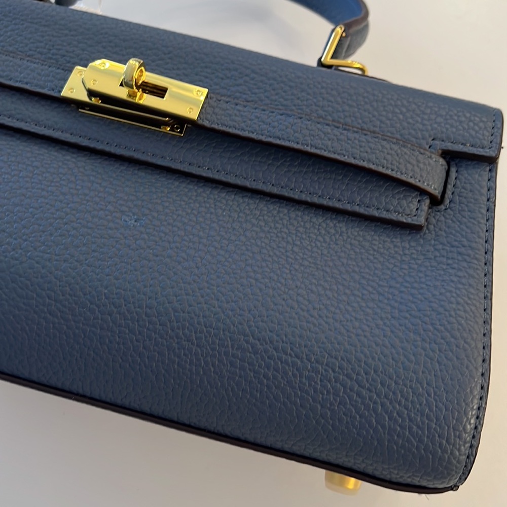 LEATHER blue gray handbag shoulder strap  Crossbody Shoulder Handbag 12”x6”x3” - Picture 2 of 7